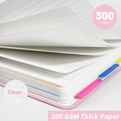 5 Subject Notebook College Ruled, 300 Pages A4 Hardcover Spiral Notebook with Removable Dividers Tabs 8.5" x 11" 100GSM Large Lined Journal Notebooks for Work School - color: black