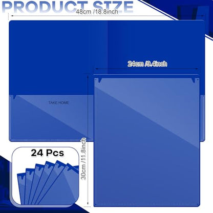Henoyso 24 Pcs Folders with Pocket School to Home Folder Heavy Duty 2 Pocket Homework Folders with Clear Front Pockets for School Students Parent Teacher Communication (Dark Blue) - color: Dark Blue