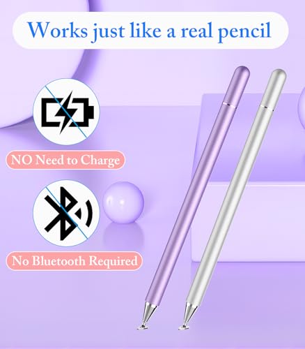 Kenkor Stylus Pen for Touchscreen, 2PCS iPad Pencil High Sensitivity & Precision Magnetic Disc, Stylus Pen for Nintendo Switch 2/iPhone/iPad/Samsung/Galaxy/Huawei/Microsoft Surface, All Touch Screens - color: Purple+Silver