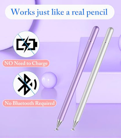 Kenkor Stylus Pen for Touchscreen, 2PCS iPad Pencil High Sensitivity & Precision Magnetic Disc, Stylus Pen for Nintendo Switch 2/iPhone/iPad/Samsung/Galaxy/Huawei/Microsoft Surface, All Touch Screens - color: Purple+Silver