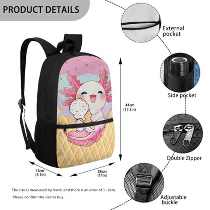 Cartoon Axolotl 5 Piece Kids Backpack Set with Lunch Bag Pencil Case and Bottle Holder School Backpack for Elementary Middle School Students - color: Cartoon Axolotl