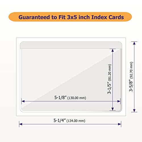 IMAGAME Clear Adhesive 3" x 5" Index Card Pockets, Labels Holders, 50 Pack | Top Open for Loading, Plastic Labels Holders, For Storage Bins and Library Card, Organizing and Protecting Cards, Photos - size: 3-5/8" x 5-1/4" for 3" x 5" Index Cards