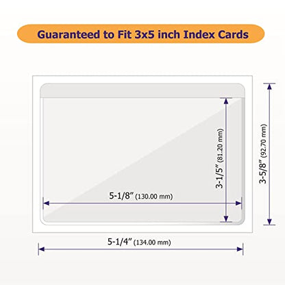 IMAGAME Clear Adhesive 3" x 5" Index Card Pockets, Labels Holders, 50 Pack | Top Open for Loading, Plastic Labels Holders, For Storage Bins and Library Card, Organizing and Protecting Cards, Photos - size: 3-5/8" x 5-1/4" for 3" x 5" Index Cards