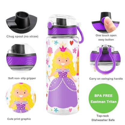 Cute Water Bottle for School Kids Girls, BPA FREE Tritan & Leak Proof & Easy Clean & Carry Handle, 23oz/ 680ml - Princess - color: Princess