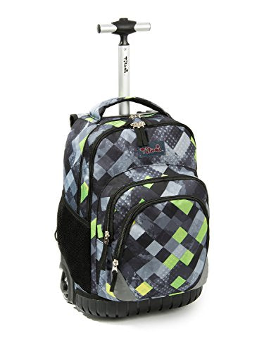 Tilami Rolling Backpack Armor Luggage School Travel Book Laptop 18 Inch Multifunction Wheeled Backpack for Kids and Students - color: Green Plaid