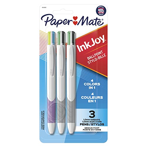 Paper Mate InkJoy Quatro Retractable Ballpoint Pens, 4 Colors in 1 Pen, Medium Point (1.0mm), 3 Count - Convenient, Note-Taking, Comfortable Grip, Ultra Smooth Ink