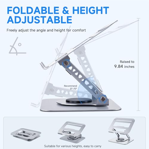 Leeboom Ergonomic Laptop Stand for Desk, 360° Rotating Aluminum Laptop Riser, Adjustable Notebook Holder for MacBook Air/Pro, Dell, HP, Lenovo (10–15.6", Silver) – Not for Gaming Laptops - color: light silver