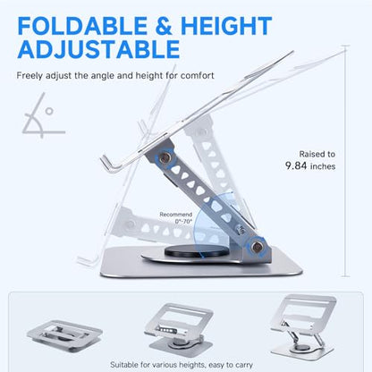 Leeboom Ergonomic Laptop Stand for Desk, 360° Rotating Aluminum Laptop Riser, Adjustable Notebook Holder for MacBook Air/Pro, Dell, HP, Lenovo (10–15.6", Silver) – Not for Gaming Laptops - color: light silver