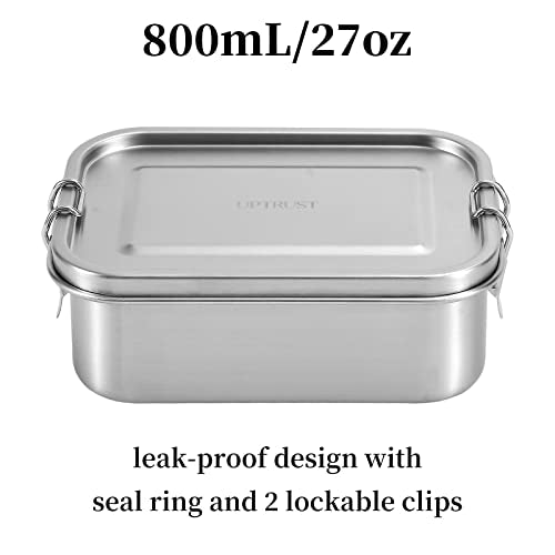 UPTRUST Stainless Steel Lunch Box, 800ML/27oz, Metal Bento Boxes with Lockable Clips t, Adjustable Divider included, Metal Lunch box for Travel & Work - size: 800 ML - 2-Compartment