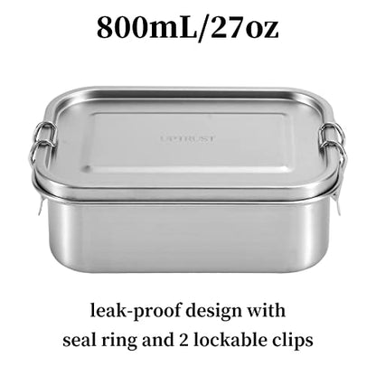 UPTRUST Stainless Steel Lunch Box, 800ML/27oz, Metal Bento Boxes with Lockable Clips t, Adjustable Divider included, Metal Lunch box for Travel & Work - size: 800 ML - 2-Compartment