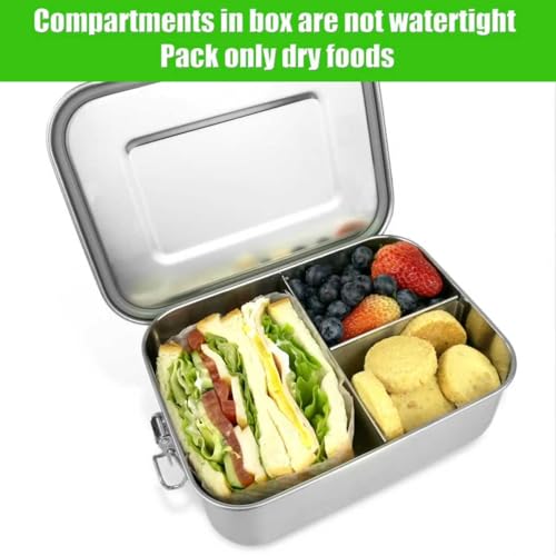 UPTRUST Leak Proof Stainless Steel Bento Container for Lunch, 40oz Bento Lunch Box for Kids or Adults, 3 Compartment Packing Box for Meal Fruit Snack (40OZ/1200ML) - size: 1200 ML - 3-Compartment
