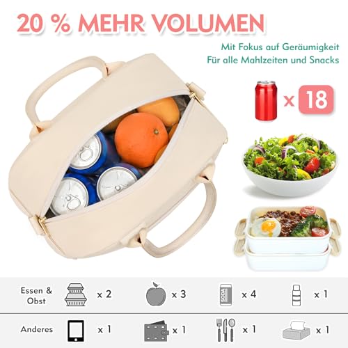 Lunch Bag for Girls and Women, Cute Preppy Lunch Bag with Chenille Letters, Insulated Large Capacity Lunch Tote with Detachable Strap for School, Work & Picnic, Beige - color: Beige
