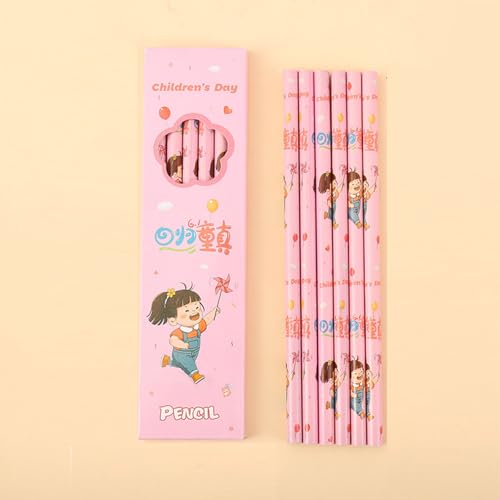 6PCS Wood Pencil Cartoon Pencils Drawing for Class Reward Drawing Sketching School Supplies Ergonomic Hexagonal - color: Creamy Bear