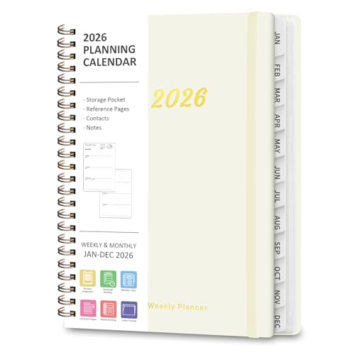 2026 Planner, Weekly and Monthly Calendar Planner Agenda, Jan 2026 - Dec 2026, Planning Academic Book, Office Desk Accessories and School Supplies - A5 (6.3'' x 8.5'') - color: A-Beige