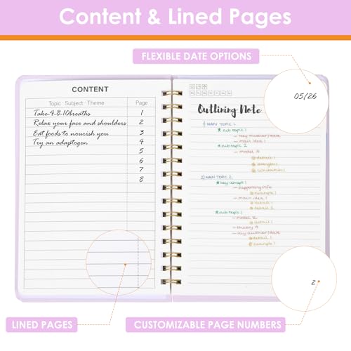 LABUK Spiral Notebook, 160 Pages A5 Lined Hardcover Notebook, 5.5 x 8in Spiral Journal for Women and Man, Work, Writing - color: 5-purple, style: A5