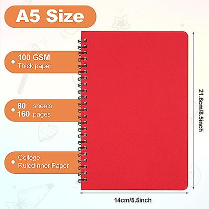 6Pack Hardcover Spiral Notebook,A5 Spiral Notebooks College Ruled,5.5x8.5 Inches,Spiral Journal Notebook for Work Study,80 Sheets 160 Pages 6 Colors