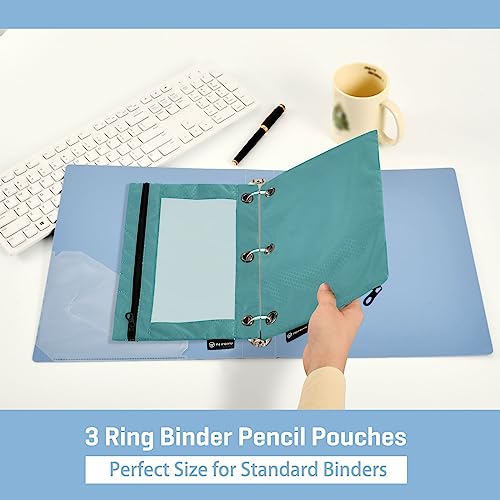 Dark Teal Pencil Pouch for 3 Ring Binder Pencil Pouches with Zippers Clear Window Binder Pockets Pencil Bags for Office Daily Work 2 Packs - color: Dark Teal