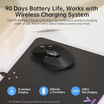 Rapoo MT760Mini Bluetooth Wireless Mouse - Bluetooth 5.0 and 2.4GHz Multi-Mode Connection, Support 4 Devices, M+ Cross Computer Technology, 11 Programmable Buttons, Matte Black - color: Matte Black, size: Mini