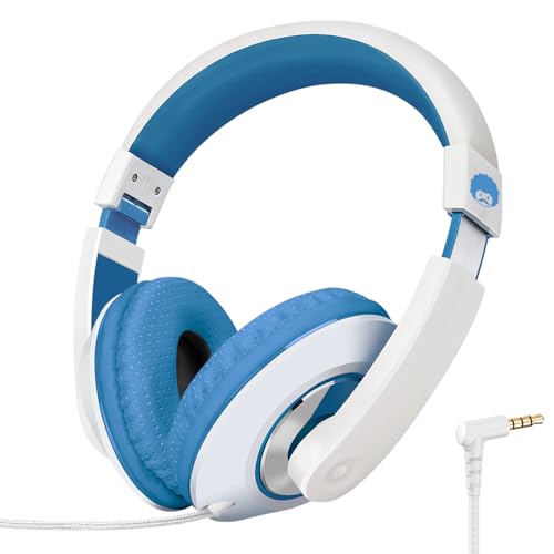 rockpapa Comfort Kids Headphones for School, Lightweight Foldable Portable Childs Boys Girls Teens Headphones Wired 3.5mm with 4.9ft Cord for Travel Airplane Tablet Phone Pad Laptop White/Blue - color: Blue