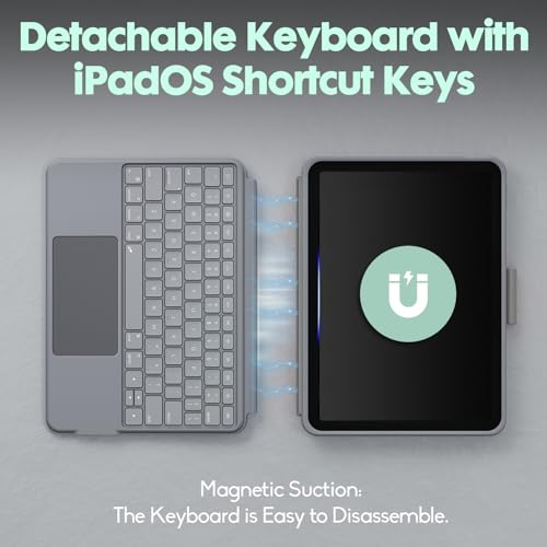Keyboard Case for iPad 10th Generation,Bluetooth Wireless Detachable Magnetic Stand Rechargeable Keyboard with Folio Slim Compact Removable Cover with Trackpad, Backlit Keys,Wireless Keyboard - color: Grey