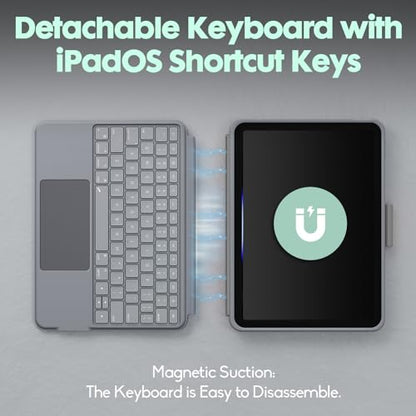 Keyboard Case for iPad 10th Generation,Bluetooth Wireless Detachable Magnetic Stand Rechargeable Keyboard with Folio Slim Compact Removable Cover with Trackpad, Backlit Keys,Wireless Keyboard - color: Grey