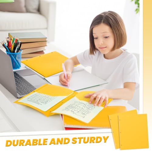 Yeaqee 100 Pcs Plastic Folders with Pockets Bulk 3 Hole Punched 2 Pocket File Folders for 3 Ring Binder Divider Folder for Notebooks, Durable Poly for Office Home (Yellow) - color: Yellow