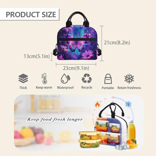 Butterfly Lunch Box for Girls 4-6 Purple Preppy Lunch Box for Kids 6-8 Preschool Meal Bag Boys 8-10 Kindergarten Toddler Children Elementary School Adjustable Shoulder Strap Portable - color: Purple Butterfly