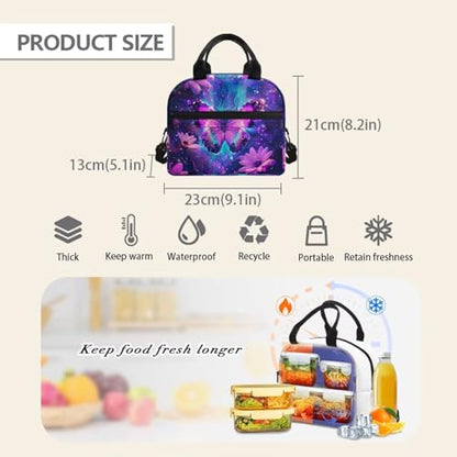Butterfly Lunch Box for Girls 4-6 Purple Preppy Lunch Box for Kids 6-8 Preschool Meal Bag Boys 8-10 Kindergarten Toddler Children Elementary School Adjustable Shoulder Strap Portable - color: Purple Butterfly