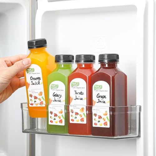 24 PACK, 12 OZ Reusable Thicker Plastic Juice Bottles with Caps, Leakproof | Plus 24 Labels & 2 Funnels, Clear Juicing Bottles for Juice, Smoothies, Ginger, Tea, Coffee -Food Grade & Travel & Freezable - size: 12oz