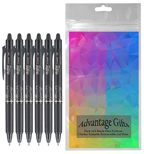 FriXion Clicker Retractable Erasable Gel Pen, Black, Bold Point, 6-pk; Bundle with Plastic Reusable Pouch - color: Black, size: 1 Count (Pack of 6)