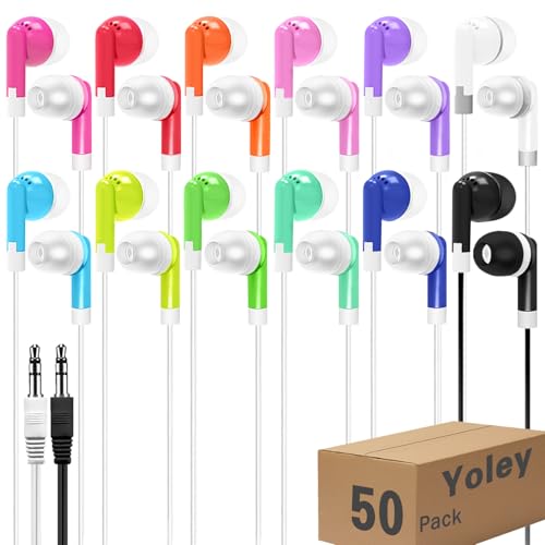 Classroom Earbuds Bulk 50 Pack for Kids School Children Student Boys Girls Toddler Teen and Adult(Mixed Colors) - color: Mixed Colors, size: 50 PACK