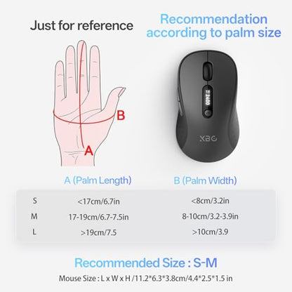 XBG B15pro Wireless Bluetooth Mouse, Bluetooth 5.0/4.0 & 2.4G Tri-Mode, Type-C Rechargeable with LED Screen Display, Ergonomic Silent Click for Laptop/PC/Tablet, Multi-Device & Office Use - style: B15 Pro-Black