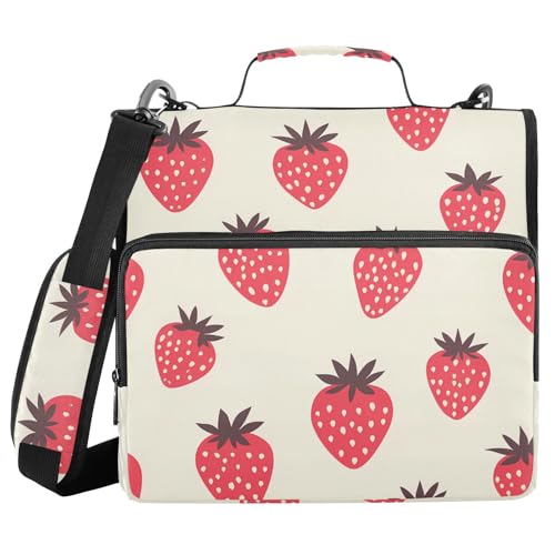 ALAZA Zipper Binder 3 Ring Strawberry Pattern Binder Organizer with Zipper and Shoulder Strap Large Capacity Multi-Pocket Trapper Keeper File Folder for Office Supplies - color: Multicolored 17