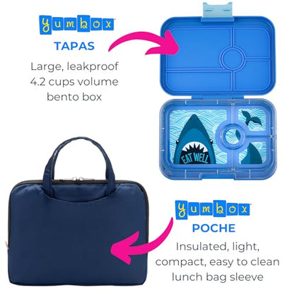 Yumbox Tapas Leakproof Bento Box, 4 Compartments, True Blue Shark | Large Capacity Design | Sandwich-Friendly | Removable Compartment Tray | Easy-Open Single Latch | Ideal for Teens & Adults - color: True Blue - Shark