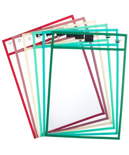 Mr. Pen- Reusable Dry Erase Pocket Sleeves, 10" x 14", 6 Pack, Colorful | Clear Plastic Paper Sleeves, Ticket Holders, Clear Plastic Sheet Protectors, Teacher, School, Classroom Supplies - color: Coral, size: 6 Pack