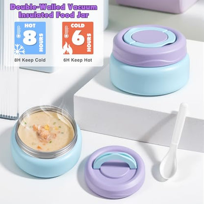 Bento Lunch Box for Kids with 7oz Soup Thermo,Insulated Stainless Steel Kids Water Bottle with Straw and Insulated Lunch Bag,Leak-Proof Lunch Food Container with Ice Pack for School(Purple) - color: Purple