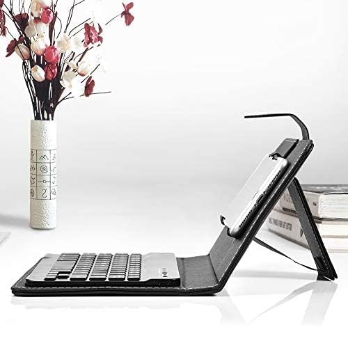 Wireless Bluetooth Keyboard for Phone With Protective Case - Mini Portable Foldable for Width of 6-9.5cm Cell Phones (Black)