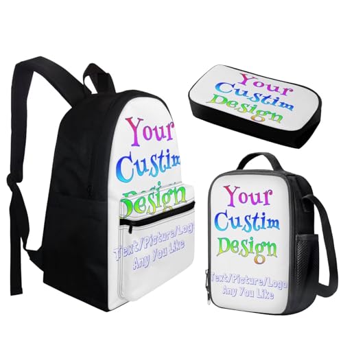 BIGCARJOB Custom Design Backpack Kids Schoolbags Set with Insulated Lunch Box Pencil Case Set of 3 Pcs Novelty Personalized School Bookbags Boys Girls Rucksack Travel Bags - color: Aa Custom Full Design, size: One Size