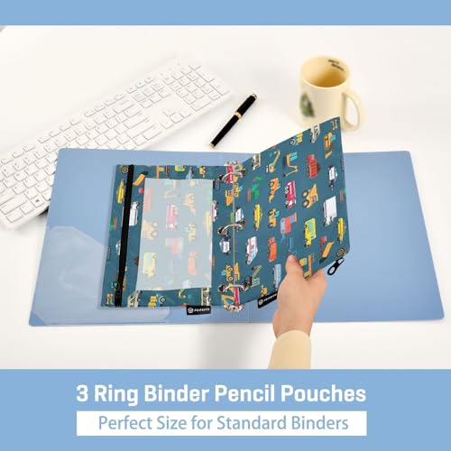 Car Childish Truck Pencil Pouch for 3 Ring Binder, Binder Pencil Pouches with Clear Window Zipper Pencil Case for Office College Supplies, 2PCS (B0305) - color: B0305