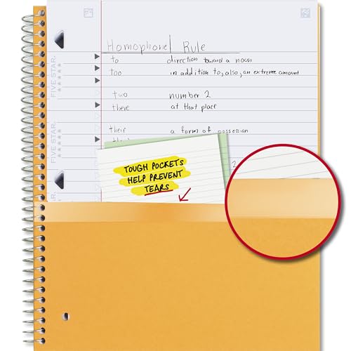 Five Star Spiral Notebook + Study App, 5 Subject, Wide Ruled Paper, 8" x 10.5", 200 Sheets, Fights Ink Bleed, Water Resistant Cover, Forest Green (930012CE1) - color: Green, size: 8" x 10.5" (Pack of 1)