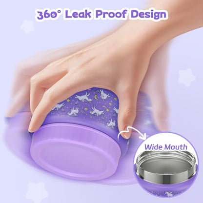 Bento Lunch Box Kids and 9oz Soup Thermos – 5.5-Cup Leakproof Kids Bento Box with Ice Pack & 9oz Insulated Food Jar – Hot & Cold Food Lunch Container for Boy Girl School, Purple Set - color: Purple Set