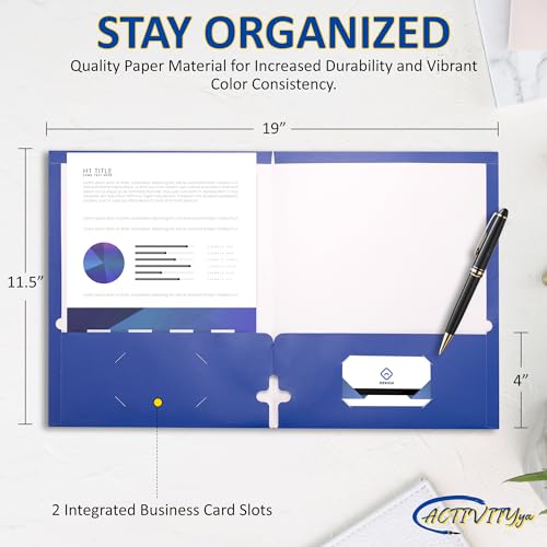 10 Pack Two Pocket Folders, Blue, Strong Thick Paper Folders, for Letter Size, by ACTIVITYya - color: Blue