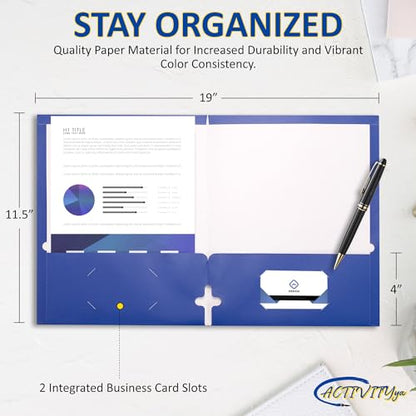 10 Pack Two Pocket Folders, Blue, Strong Thick Paper Folders, for Letter Size, by ACTIVITYya - color: Blue