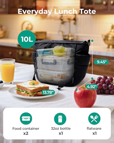 BAGSMART Lunch Bag Women Small Insulated Tote with Lunch Compartment Quilted Lightweight Puffy Tote Bag for Work, Travel, Outdoor, Green - color: 04-Green