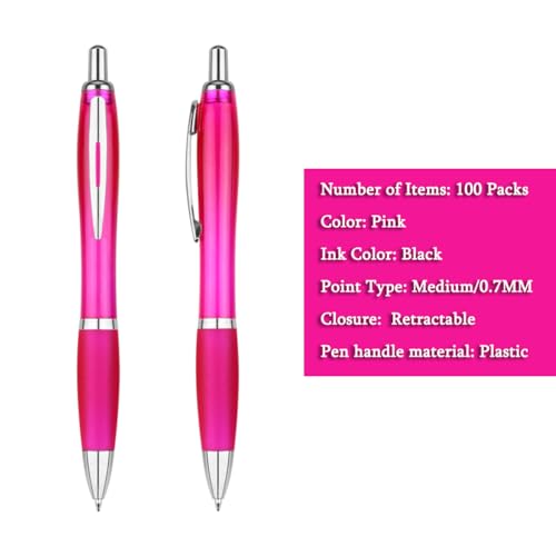 Custom Pens with Logo for Business - Pack of 100 Bulk Promotional Pens - color: Pink
