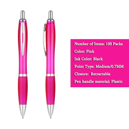 Custom Pens with Logo for Business - Pack of 100 Bulk Promotional Pens - color: Pink