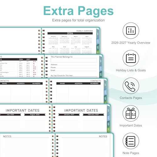 Planner 2026-2027, Academic Weekly and Monthly Calendar Planner, July 2026 - June 2027, Hardcover Spiral Agenda Book, School Supplies for Teacher Student - Letter Size(8.5" x 11") - color: L-Aquamarine, size: 8.5"x11"(Jul 2026-Jun 2027)