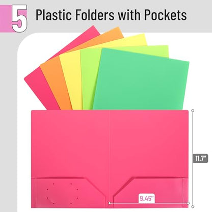 Mr. Pen- Plastic Folders with Pockets, 5 pcs | Aesthetic File Folder with Business Card Slot, 2-Pocket Folder, Back to School, Office, Filing Supplies - color: Flower Stalk, size: 5 Pack