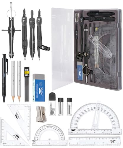 Mr. Pen- Geometry Set, 15 pcs, Black, 6 Inch Swing Arm Protractor, Divider | Set Squares, Ruler, Compasses and Protractor - color: Black