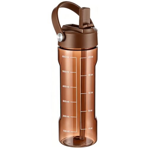 GOPPUS 20oz Clear Water Bottle with Flip Straw, Lightweight, Leakproof, Easy Carry and BPA-Free, Tritan Water Bottlefor Sport, Travel, Outside (Mocha) - color: Mocha, size: 20 Ounces